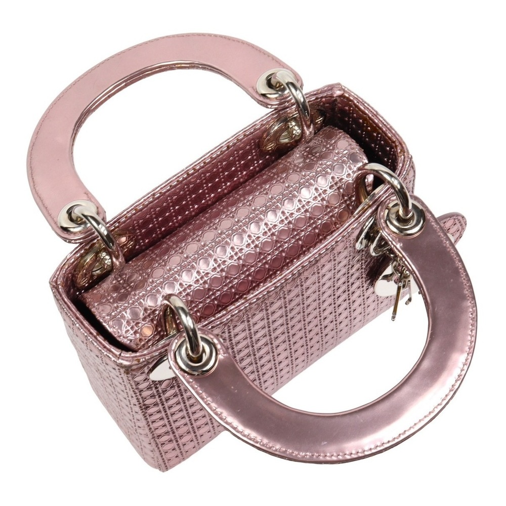 Christian Dior Lady Dior Micro Cannage Mini 2WAY Bag Leather Metallic Pink - Picture 7 of 10